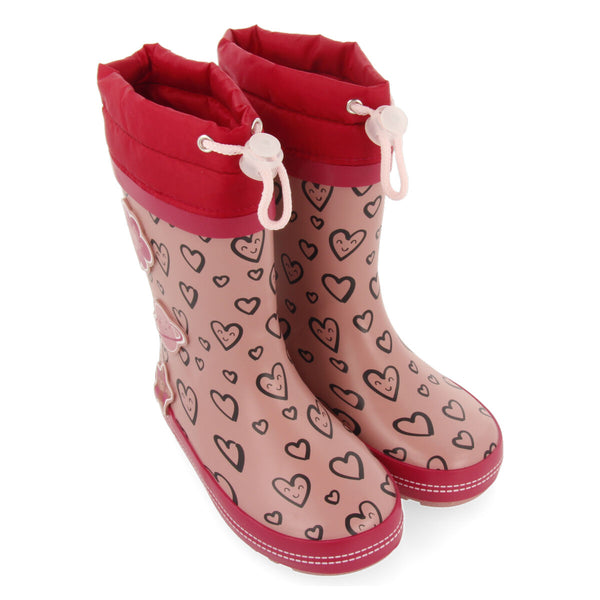 Botas de agua rojas con estampado de corazones para niña y niño thurn