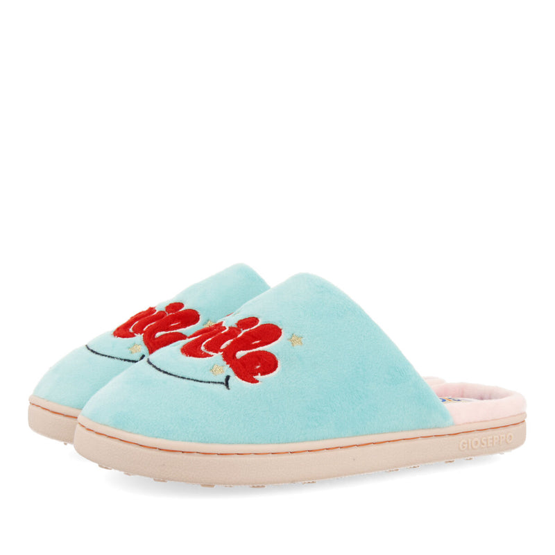 Turriff children's mint green backless slippers with smile text