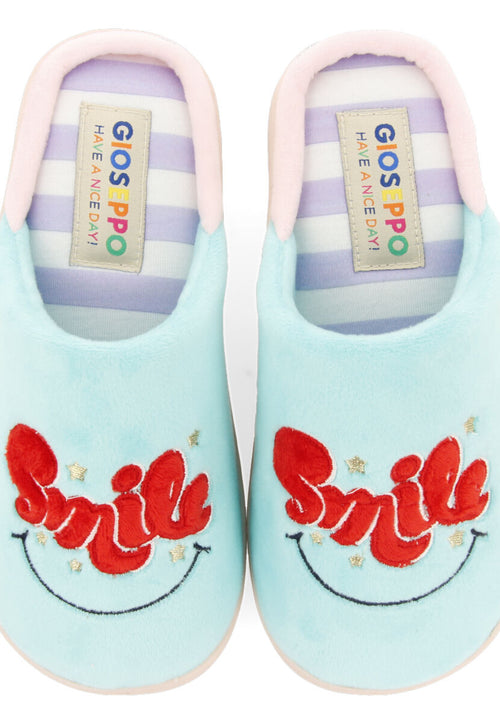 Chaussons sans talon vert menthe portant le message « smile » pour fille et garçon turriff  