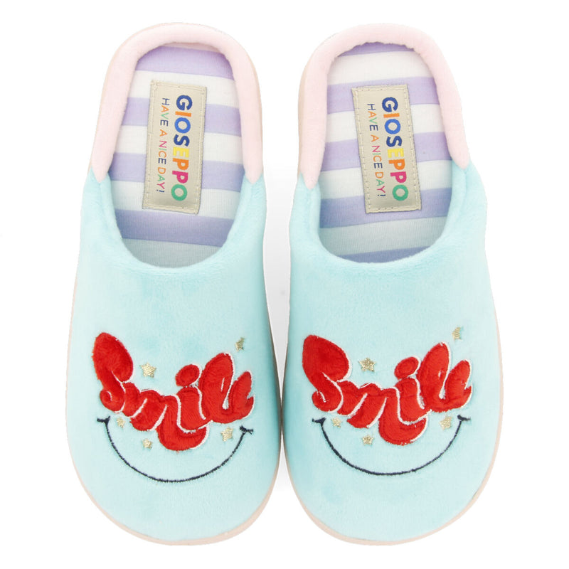 Turriff children's mint green backless slippers with smile text