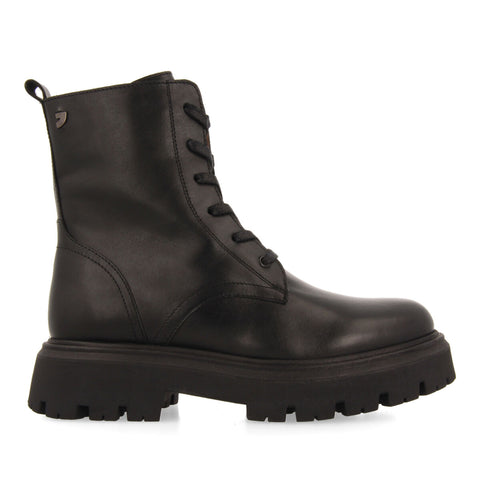 CARDROSS WOMEN'S BLACK LEATHER COMBAT BOOTS
