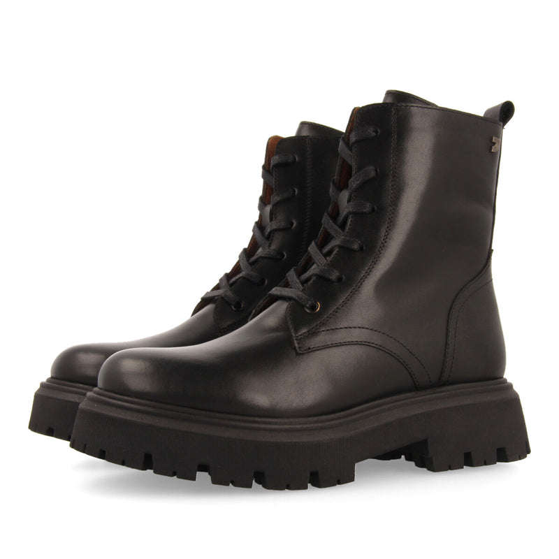 Cardross women's black leather combat boots