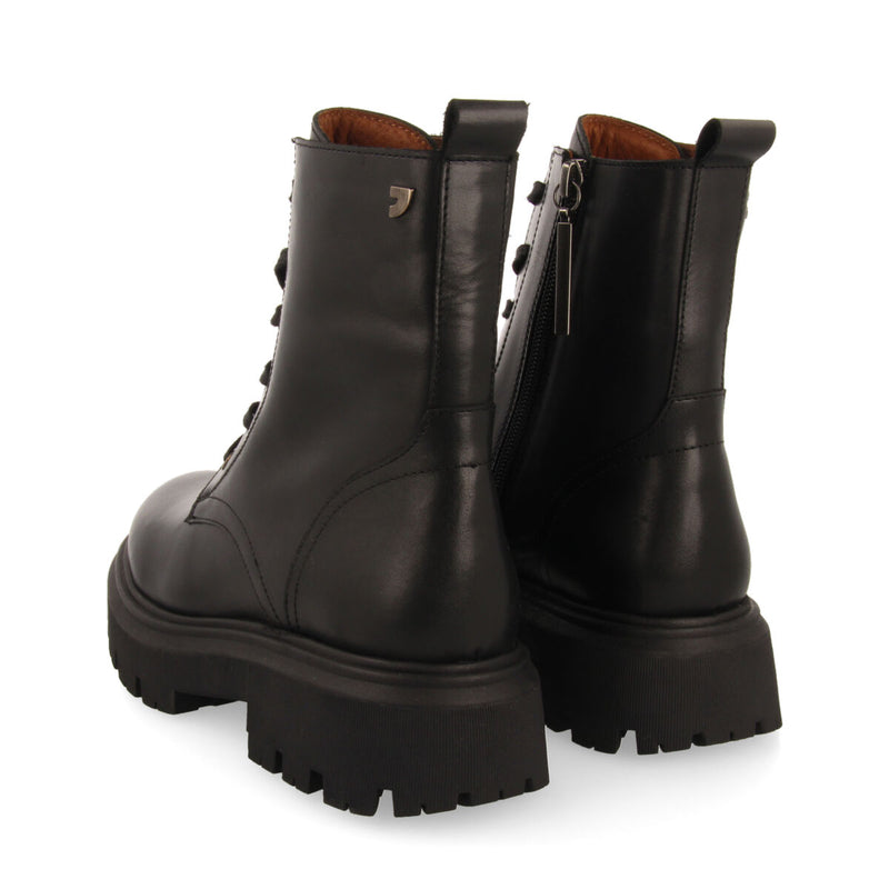 Cardross women's black leather combat boots