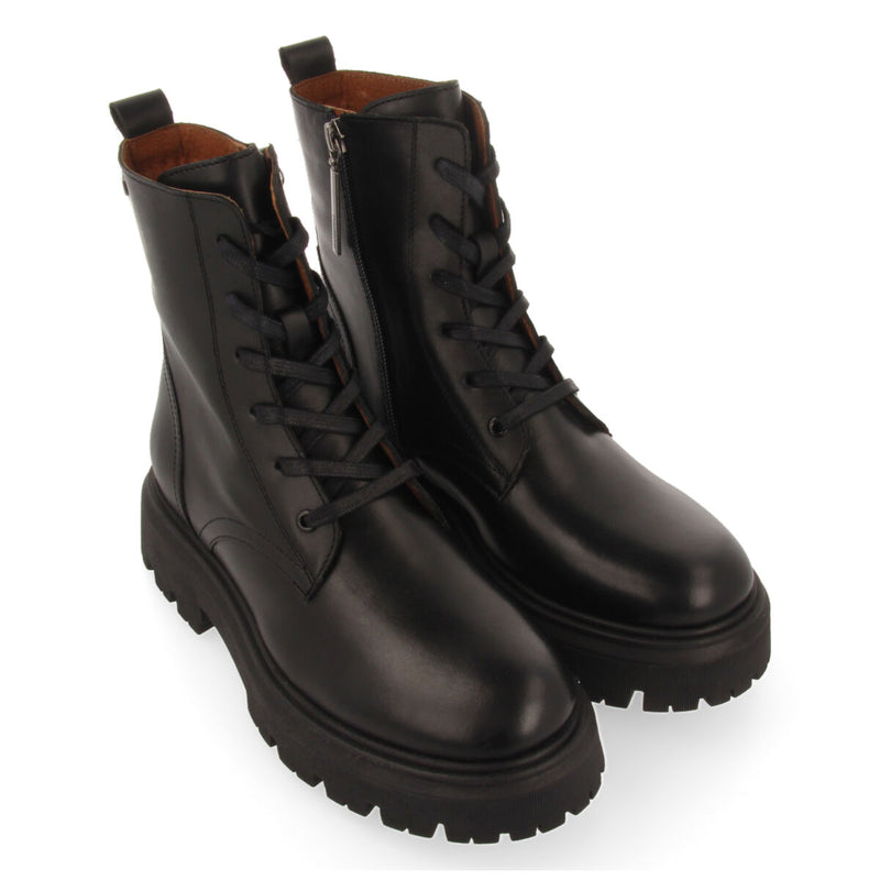 Cardross women's black leather combat boots
