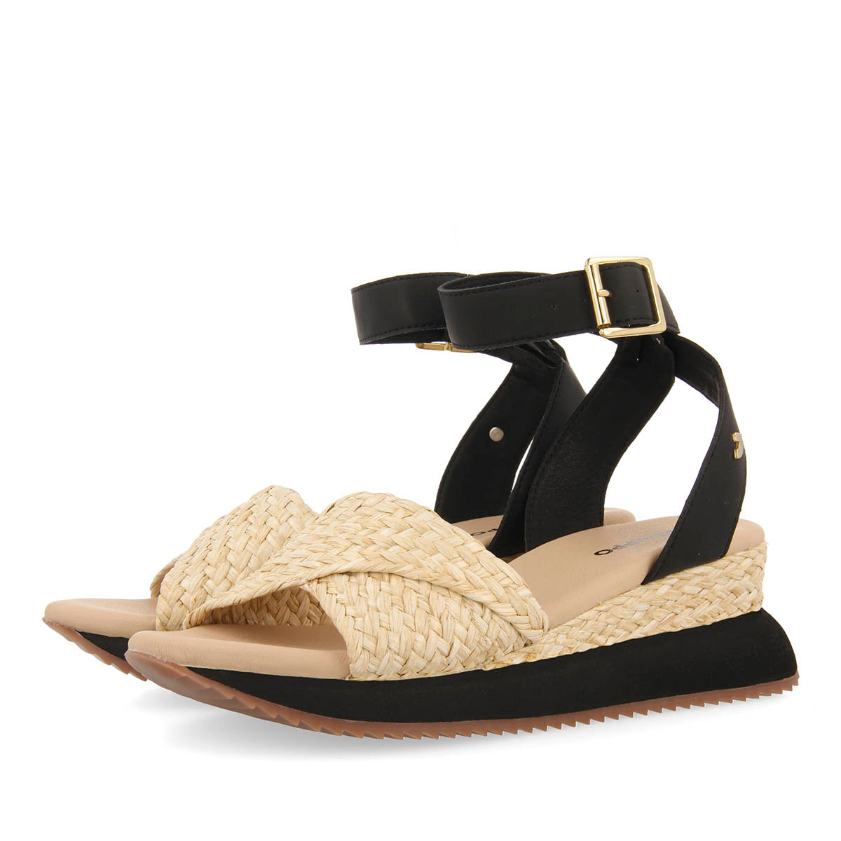 SANDALIAS DEPORTIVAS BEIGE Y NEGRO CON CUÑA PARA MUJER MEHAMA