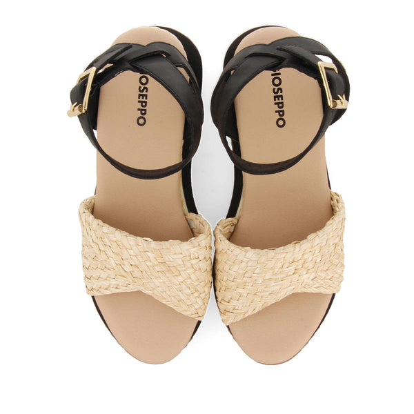 SANDALIAS DEPORTIVAS BEIGE Y NEGRO CON CUÑA PARA MUJER MEHAMA
