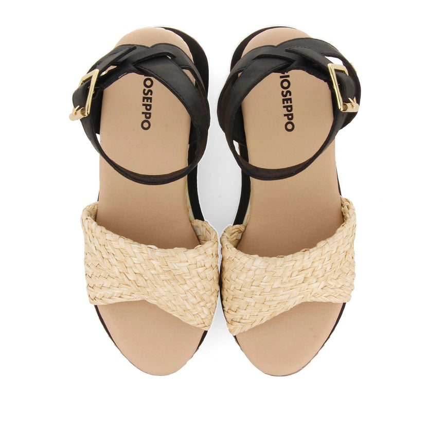 SANDALIAS DEPORTIVAS BEIGE Y NEGRO CON CUÑA PARA MUJER MEHAMA