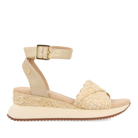SANDALIAS DEPORTIVAS BEIGE Y DORADO CON CUÑA PARA MUJER MEHAMA
