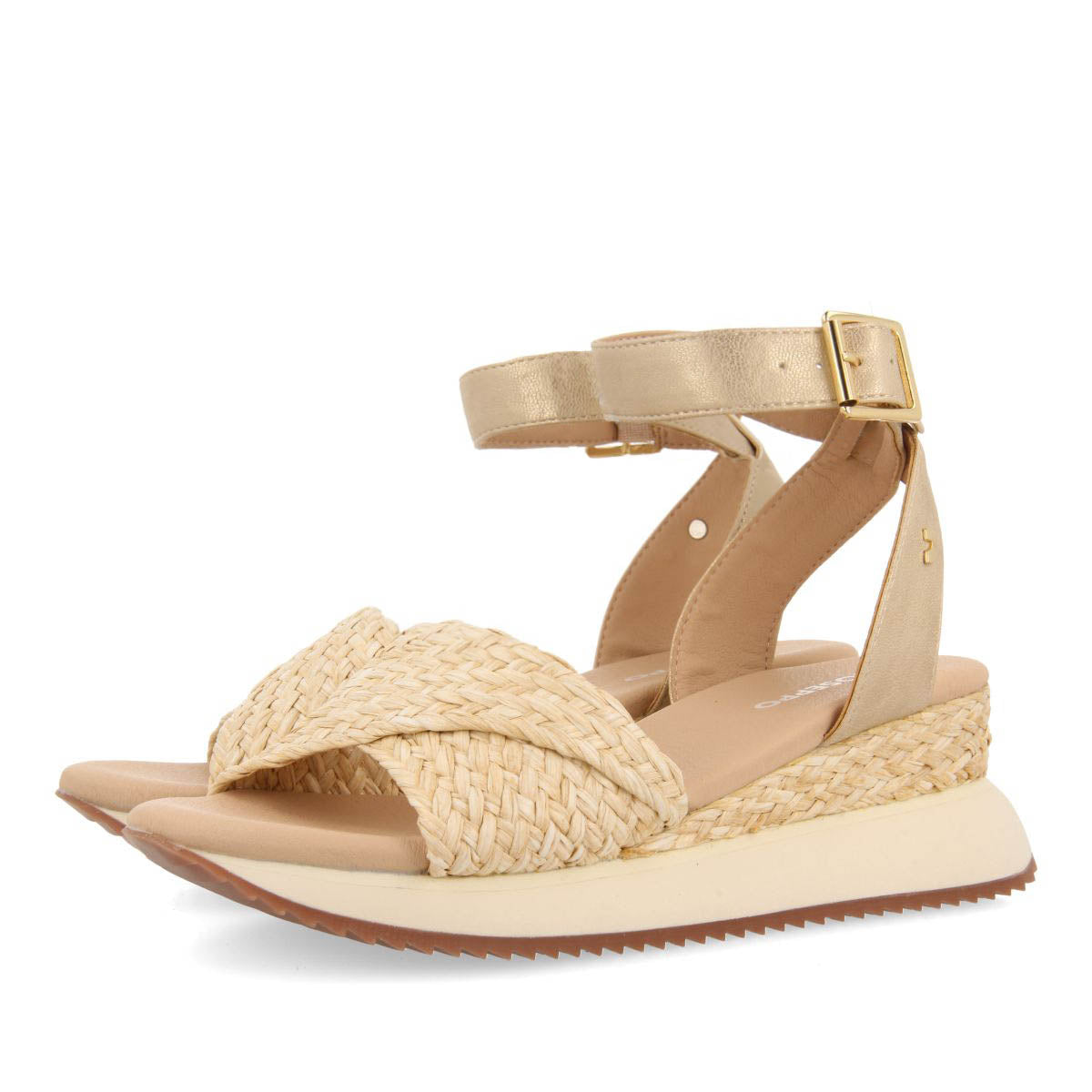 SANDALIAS DEPORTIVAS BEIGE y DORADO CON CUÑA PARA MUJER MEHAMA