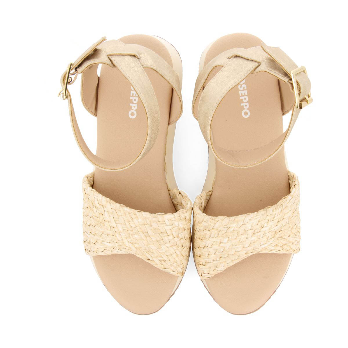 SANDALIAS DEPORTIVAS BEIGE y DORADO CON CUÑA PARA MUJER MEHAMA