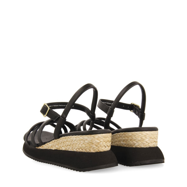 SANDALIAS NEGRAS CON CUÑA Y TIRAS TUBULARES PARA MUJER PERMET