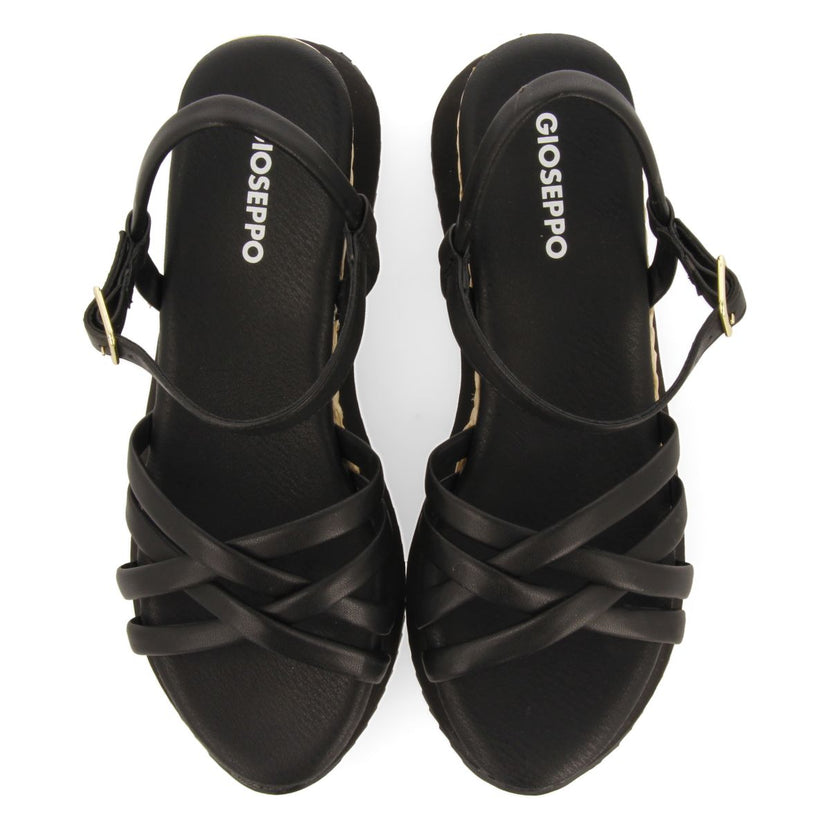 SANDALIAS NEGRAS CON CUÑA Y TIRAS TUBULARES PARA MUJER PERMET