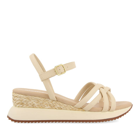 SANDALIAS OFF-WHITE CON CUÑA Y TIRAS TUBULARES PARA MUJER PERMET