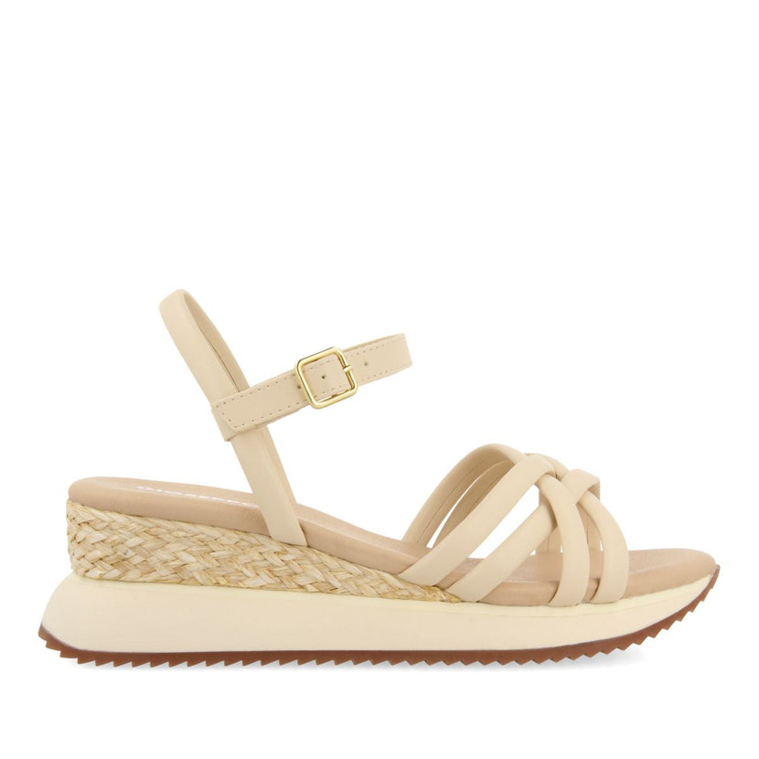 SANDALIAS OFF-WHITE CON CUÑA Y TIRAS TUBULARES PARA MUJER PERMET