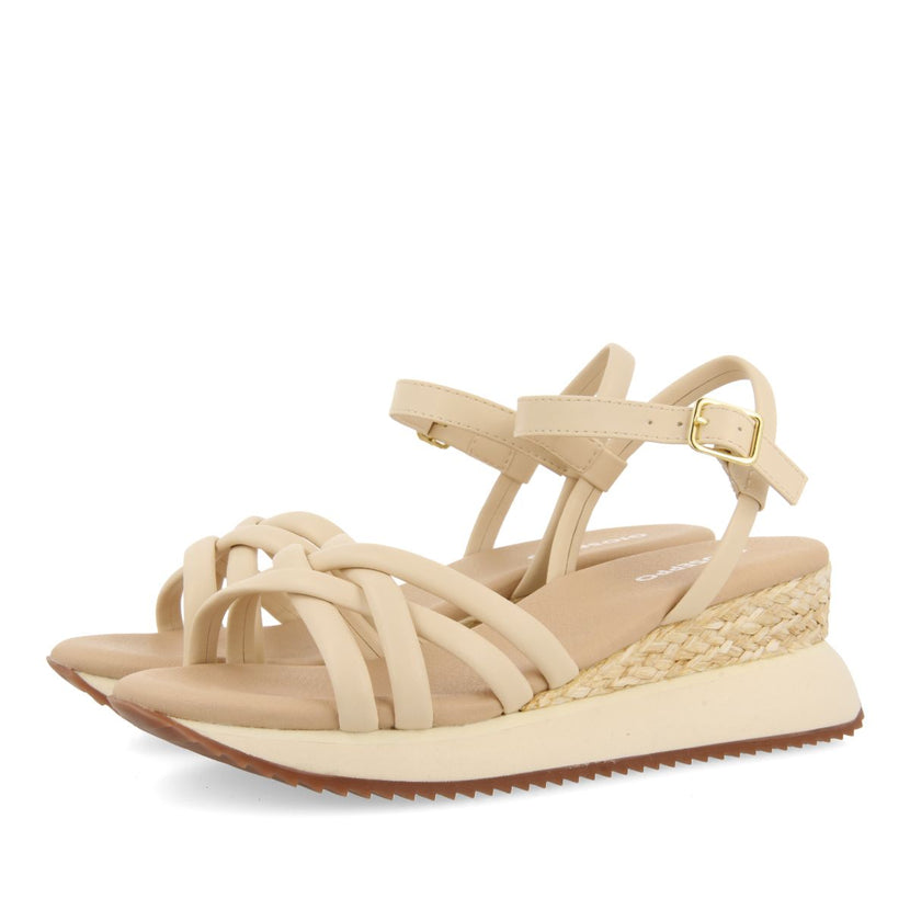 SANDALIAS OFF-WHITE CON CUÑA Y TIRAS TUBULARES PARA MUJER PERMET