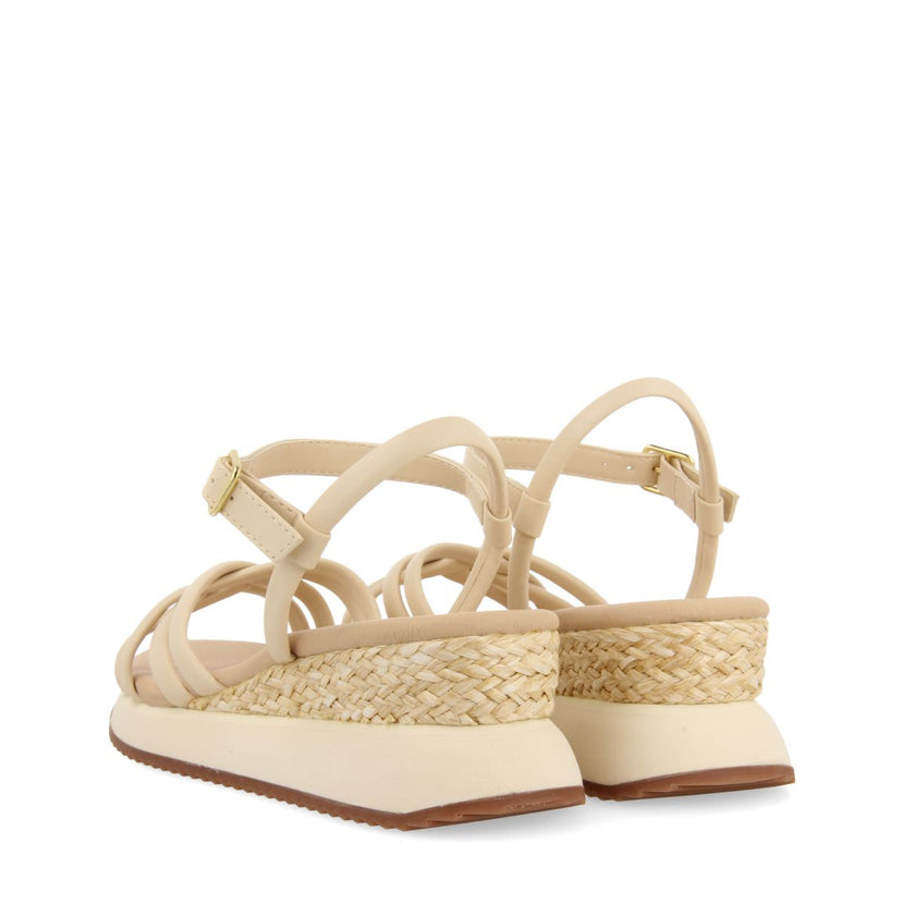 SANDALIAS OFF-WHITE CON CUÑA Y TIRAS TUBULARES PARA MUJER PERMET