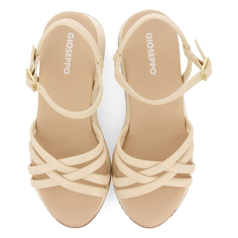SANDALIAS OFF-WHITE CON CUÑA Y TIRAS TUBULARES PARA MUJER PERMET