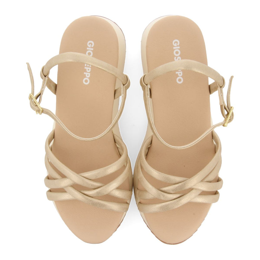 SANDALIAS DORADAS CON CUÑA Y TIRAS TUBULARES PARA MUJER PERMET