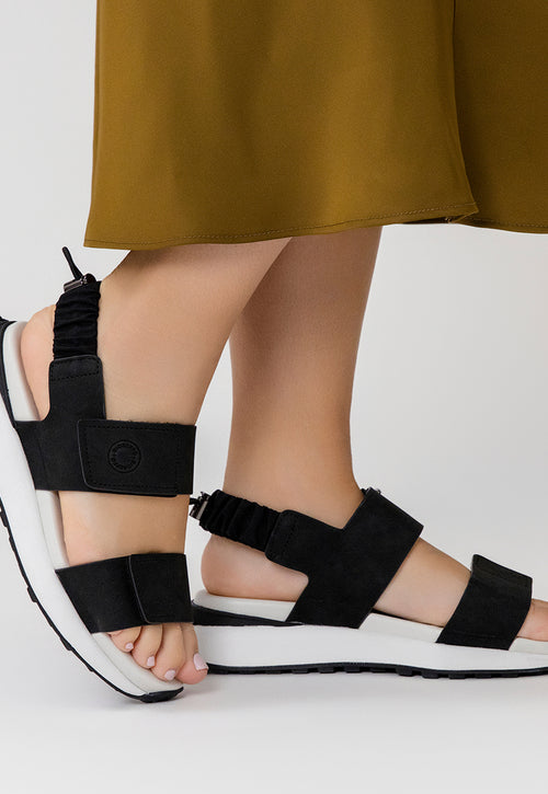 SANDALIAS DEPORTIVAS NEGRAS CON DETALLE TRASERO FRUNCIDO ELÁSTICO PARA MUJER FRATAR