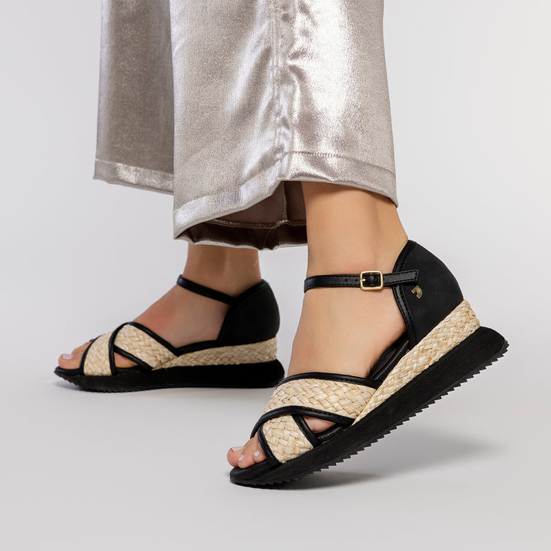 SANDALIAS DEPORTIVAS NEGRAS CON CUÑA PARA MUJER RINSEY