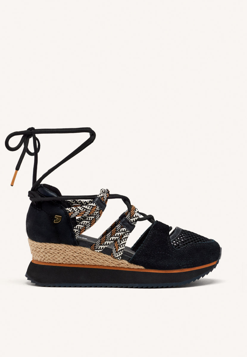 BLACK OPEN SNEAKERS ESPADRILLE TYPE WITH WEDGE FOR WOMEN IONA