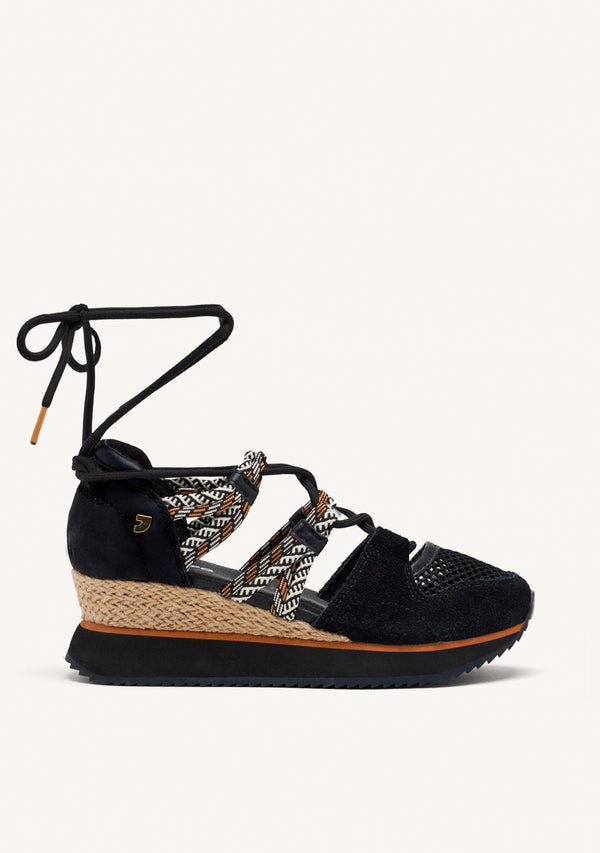 BLACK OPEN SNEAKERS ESPADRILLE TYPE WITH WEDGE FOR WOMEN IONA