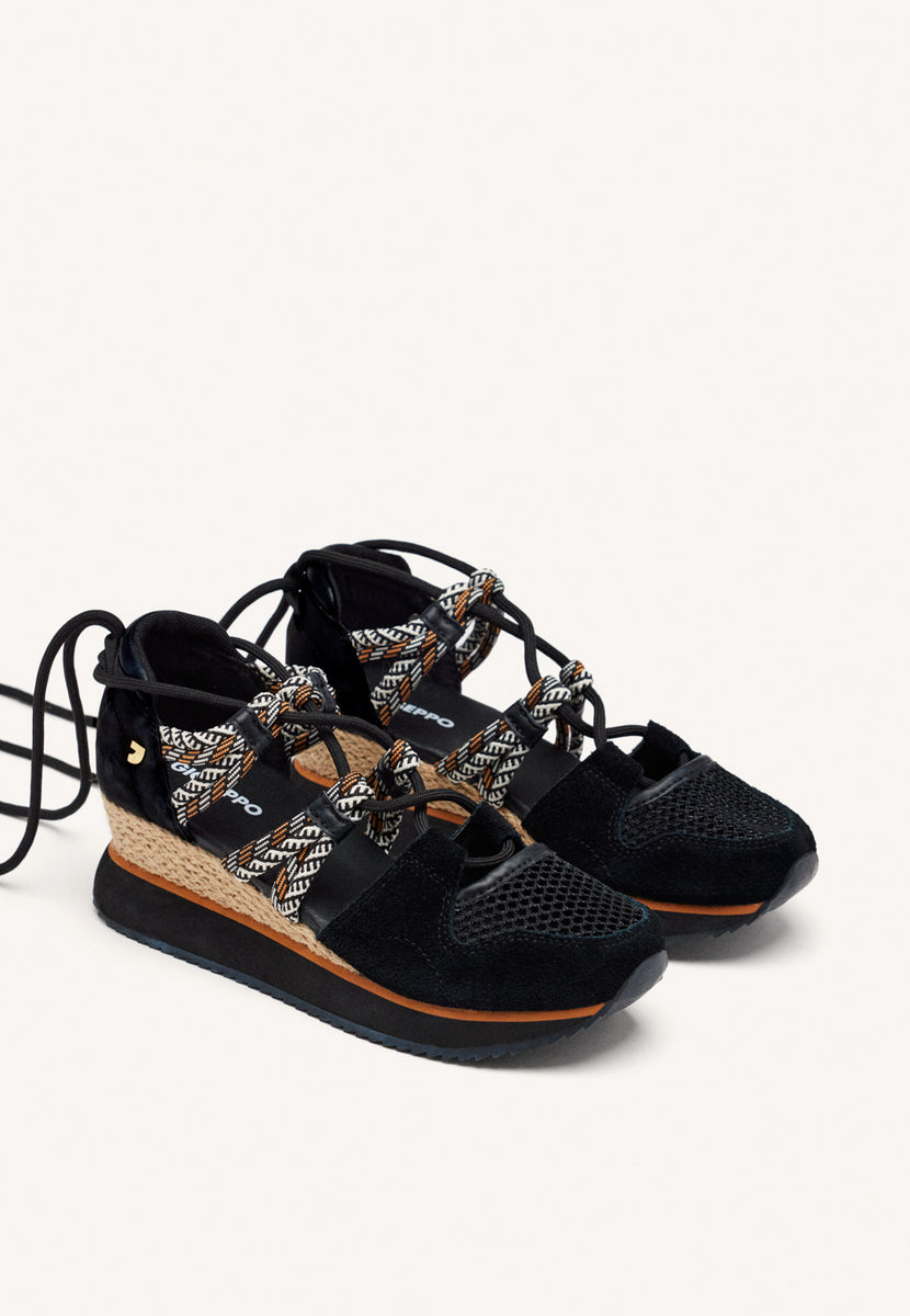 BLACK OPEN SNEAKERS ESPADRILLE TYPE WITH WEDGE FOR WOMEN IONA