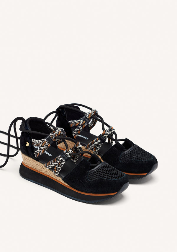 BLACK OPEN SNEAKERS ESPADRILLE TYPE WITH WEDGE FOR WOMEN IONA