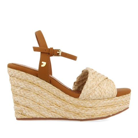 SANDALIAS DE RAFIA COLOR NATURAL CON CUÑA Y PLATAFORMA PARA MUJER ALLKAJ