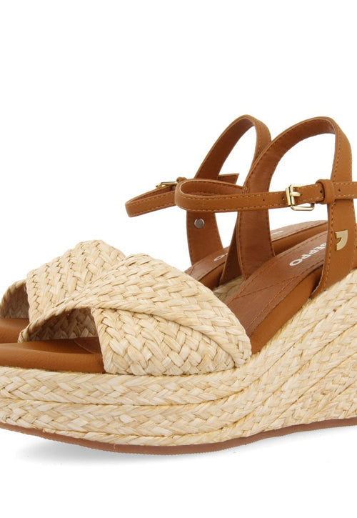 SANDALES EN RAFIA DE COULEUR NATURELLE AVEC TALON COMPENSÉ ET PLATEFORME POUR FEMME ALLKAJ