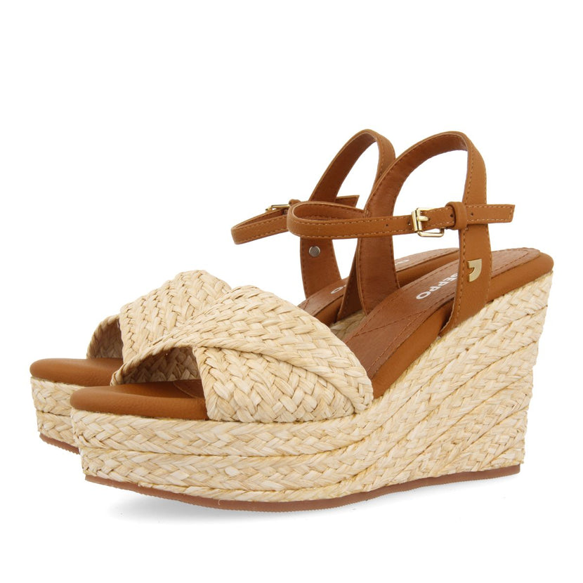 SANDALIAS DE RAFIA COLOR NATURAL CON CUÑA Y PLATAFORMA PARA MUJER ALLKAJ