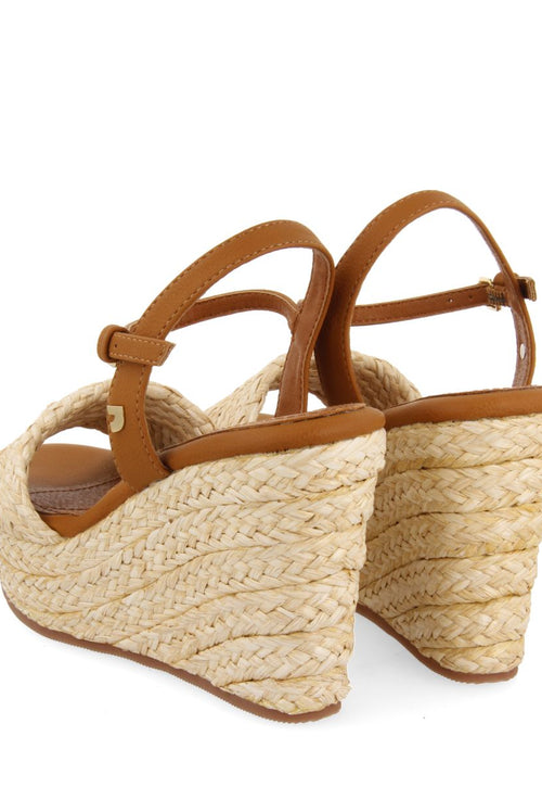 SANDALES EN RAFIA DE COULEUR NATURELLE AVEC TALON COMPENSÉ ET PLATEFORME POUR FEMME ALLKAJ