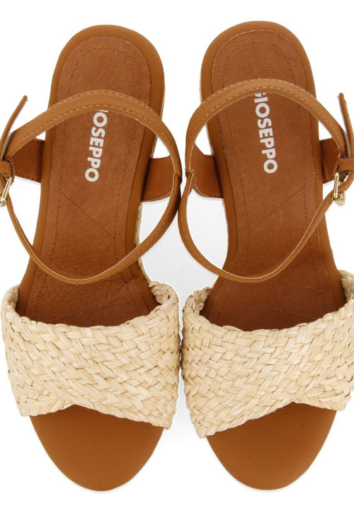 SANDALES EN RAFIA DE COULEUR NATURELLE AVEC TALON COMPENSÉ ET PLATEFORME POUR FEMME ALLKAJ