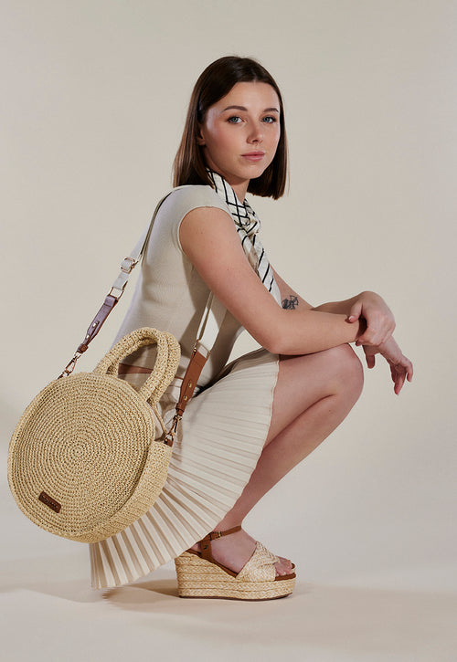 SANDALES EN RAFIA DE COULEUR NATURELLE AVEC TALON COMPENSÉ ET PLATEFORME POUR FEMME ALLKAJ