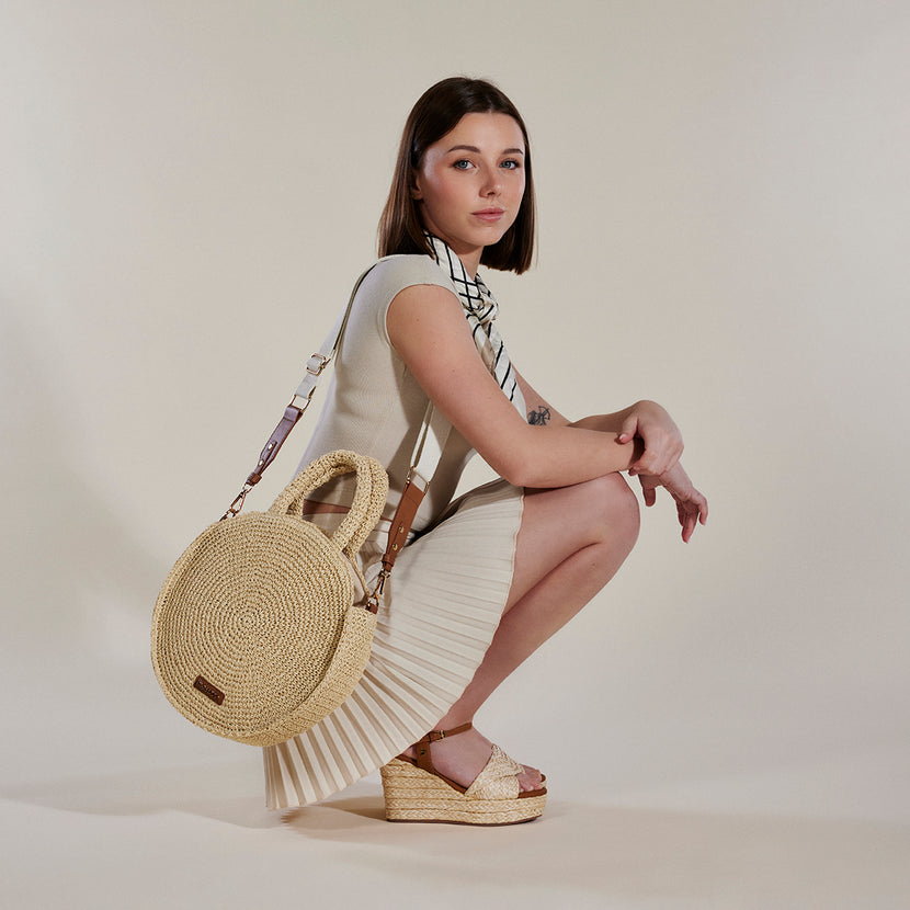 SANDALIAS DE RAFIA COLOR NATURAL CON CUÑA Y PLATAFORMA PARA MUJER ALLKAJ