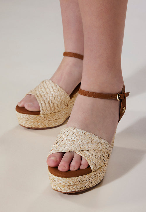SANDALES EN RAFIA DE COULEUR NATURELLE AVEC TALON COMPENSÉ ET PLATEFORME POUR FEMME ALLKAJ