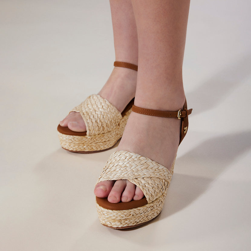 SANDALIAS DE RAFIA COLOR NATURAL CON CUÑA Y PLATAFORMA PARA MUJER ALLKAJ