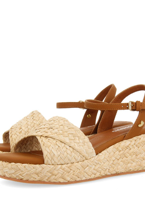 NATURAL COLOR RAFFIA SANDALS WITH PLATFORM FOR WOMEN COOS