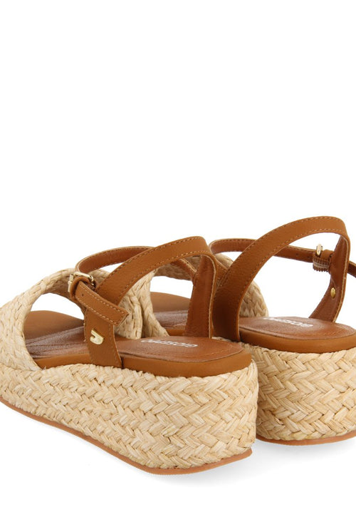 NATURAL COLOR RAFFIA SANDALS WITH PLATFORM FOR WOMEN COOS