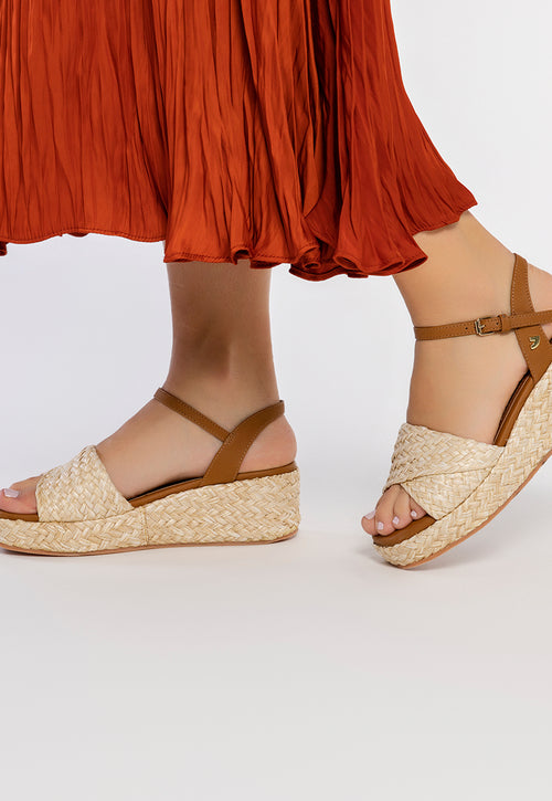 NATURAL COLOR RAFFIA SANDALS WITH PLATFORM FOR WOMEN COOS