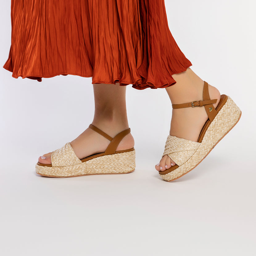 SANDALI IN RAFIA COLORE NATURALE CON PIATTAFORMA PER DONNA COOS