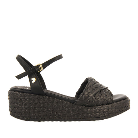 SANDALI IN RAFIA NERA CON PIATTAFORMA PER DONNA COOS