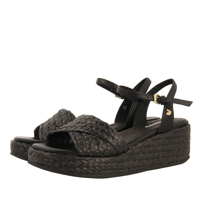 SANDALI IN RAFIA NERA CON PIATTAFORMA PER DONNA COOS