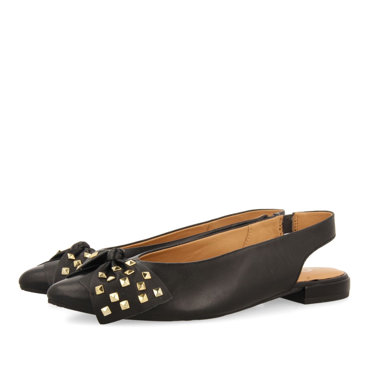 BAILARINAS DESTALONADAS DE PIEL COLOR NEGRO CON DETALLE DE LAZO PARA MUJER KALLMET