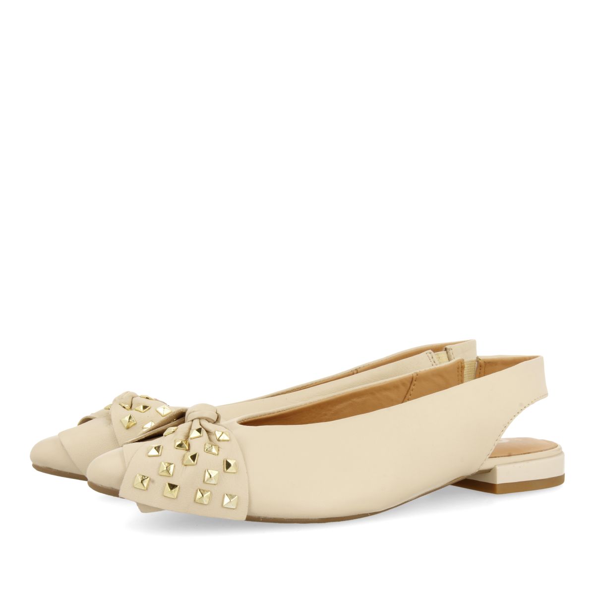 BAILARINAS DESTALONADAS DE PIEL COLOR OFF-WHITE CON DETALLE DE LAZO PARA MUJER KALLMET