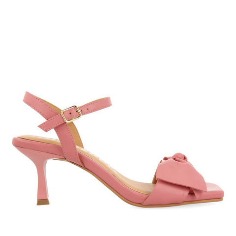 SANDALIAS ROSAS DE TACÓN FINO CON DETALLE DE LAZO PARA MUJER PATTI