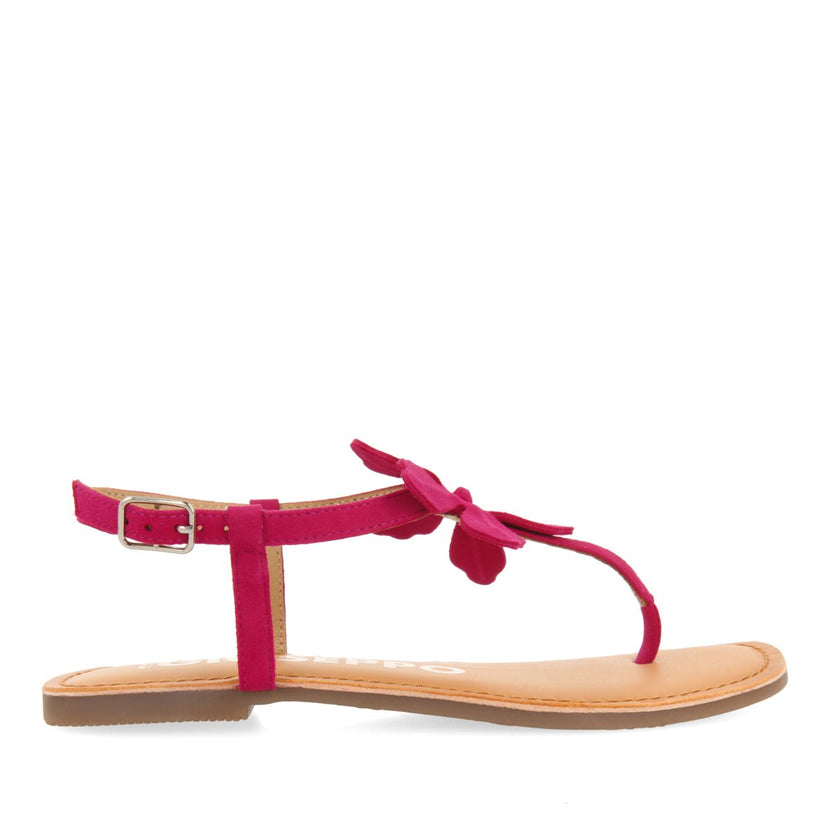 SANDALIAS FUCSIA DE PIEL CON ADORNO DE FLOR PARA MUJER VELCAN