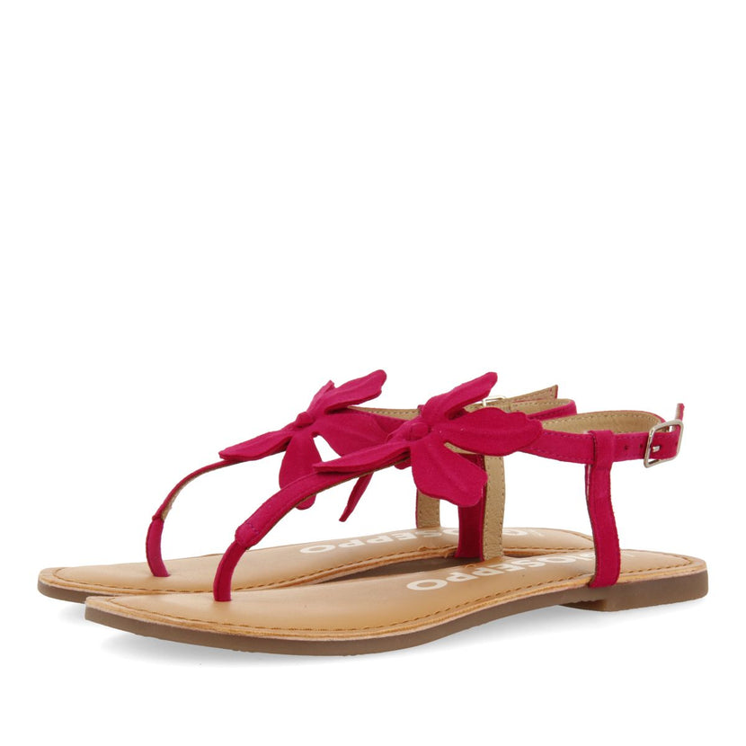 SANDALIAS FUCSIA DE PIEL CON ADORNO DE FLOR PARA MUJER VELCAN