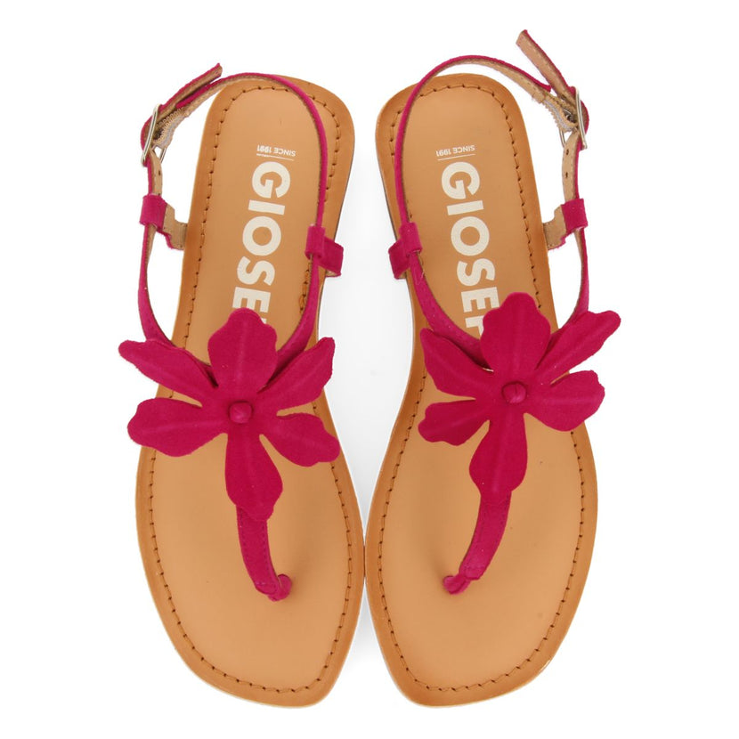 SANDALIAS FUCSIA DE PIEL CON ADORNO DE FLOR PARA MUJER VELCAN