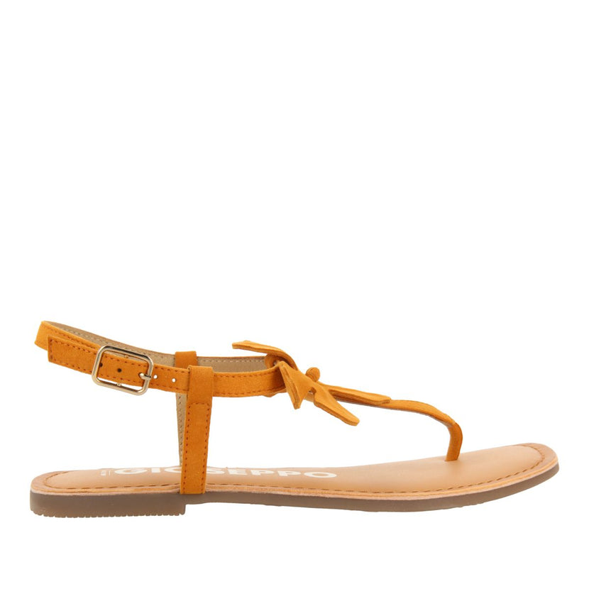 SANDALIAS NARANJAS DE PIEL CON ADORNO DE FLOR PARA MUJER VELCAN